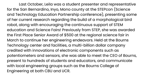 Leila was a student presenter and rep for San Bernardino StepCon