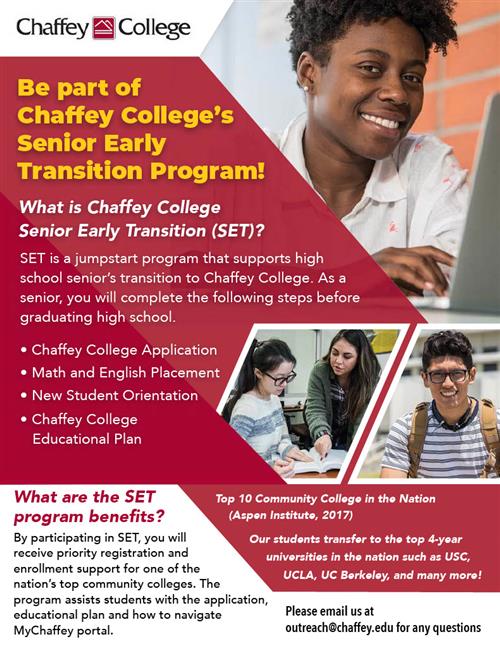 Chaffey College | Be part of Chaffey College's Senior Early Transition Program!