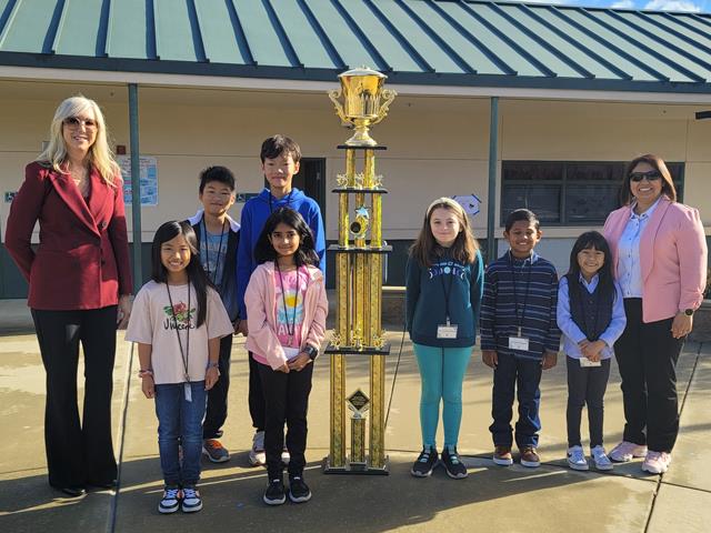 Wickman Elementary receiving attendance award trophy