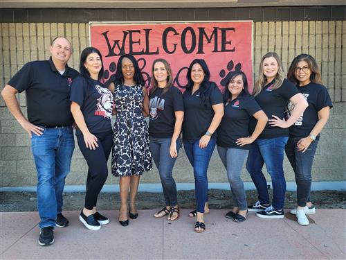 Principal Yarboi and Assistant Principal Taylor pose with Ayala Counselors