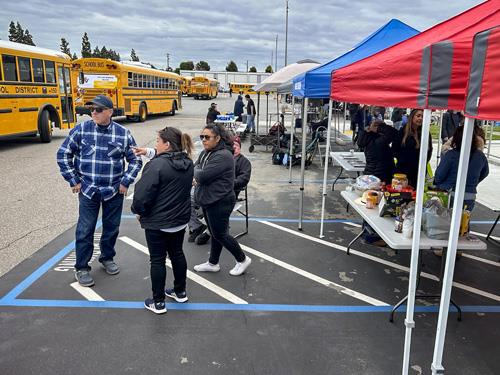 Groups of bus drivers at the "road-eo" competition