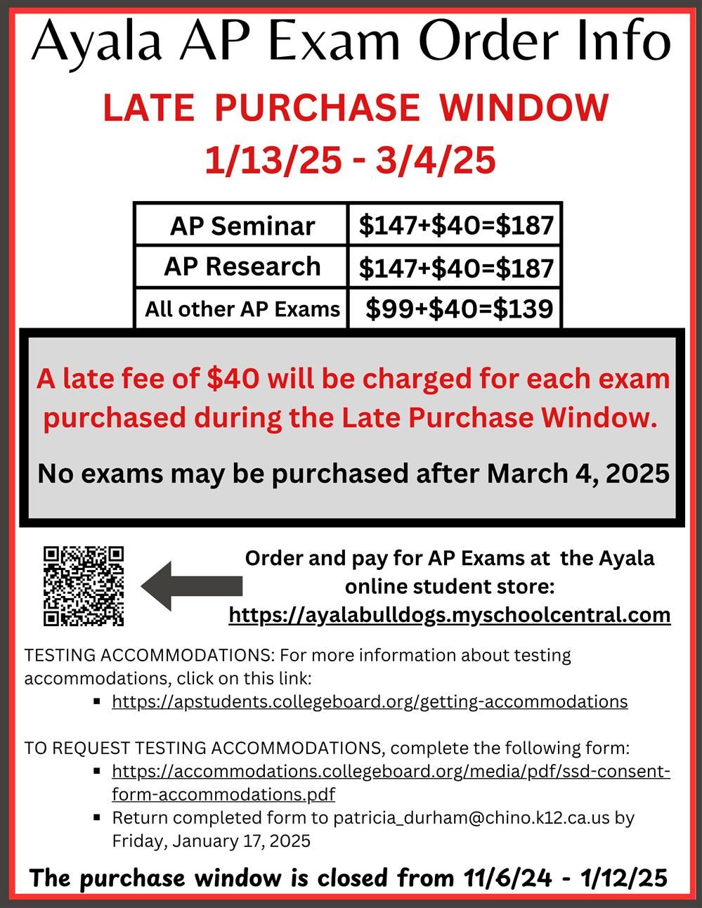  AP Exam Late Purchases available through March 4, 2025