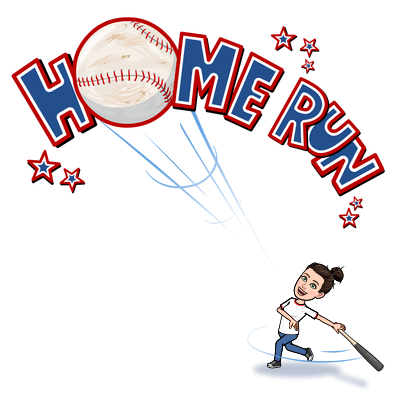 Woman hitting a baseball with the words home run.