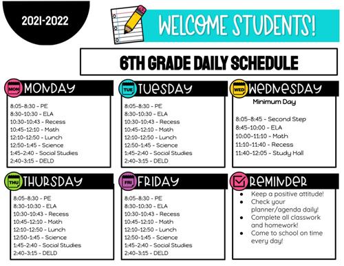 Sixth Grade Schedule