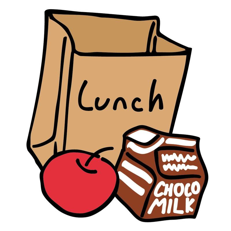 lunch bag with apple and chocolate milk