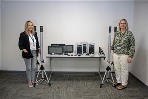  Dr. Amy Bradbury & Dr. Jessie Bradley pose with the sound equipment secured by the Shineman Grant.