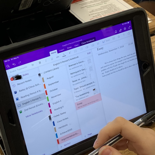 iPad with student essay displayed