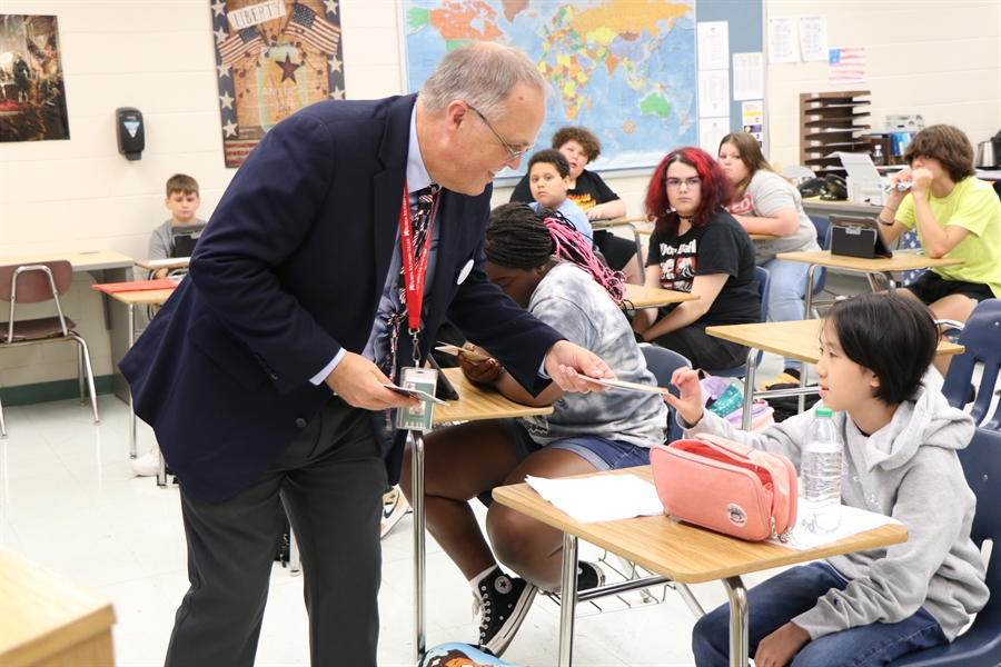 Dr. Hebert hands out pocket constitutions