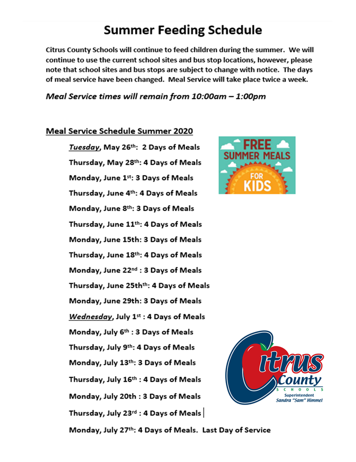 Summer Feeding Schedule