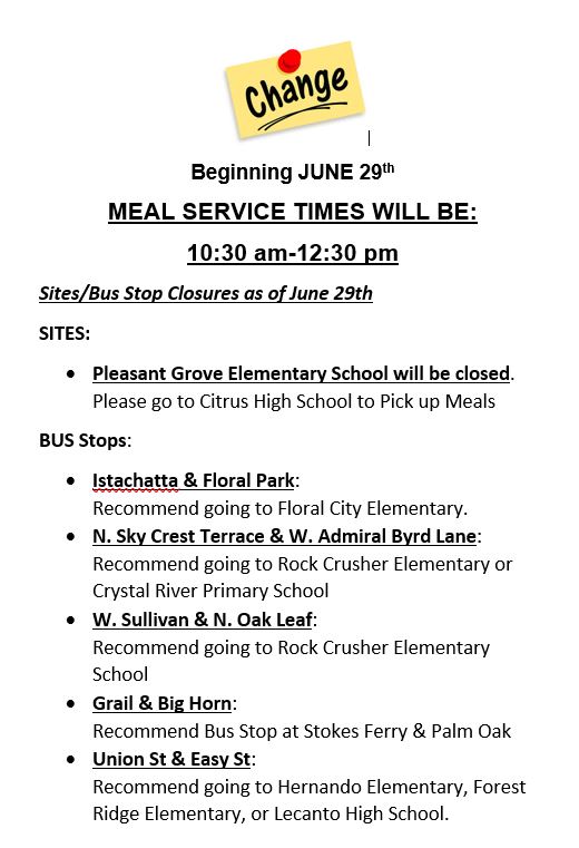 Summer Feeding Program Changes