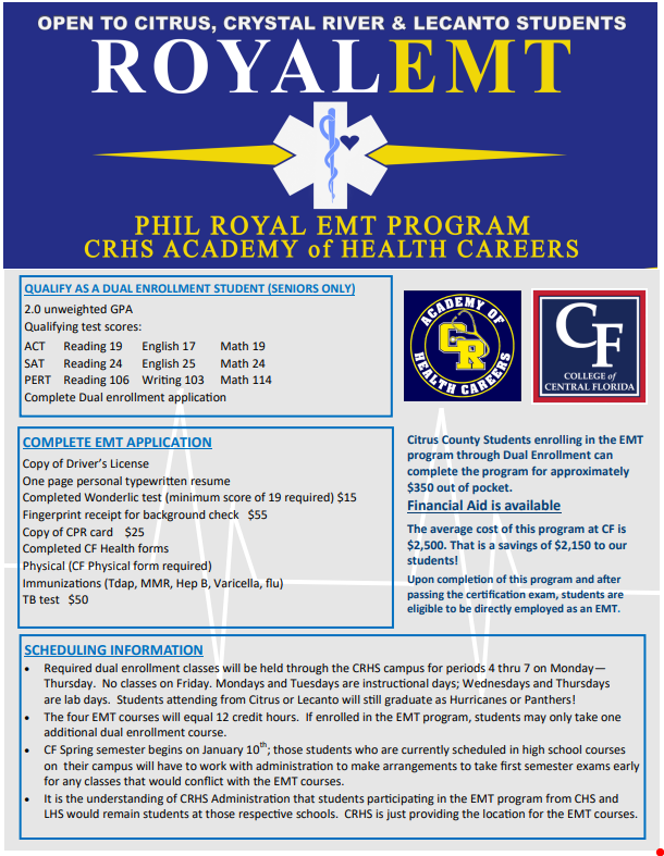 royal emt program flyer royal emt program flyer