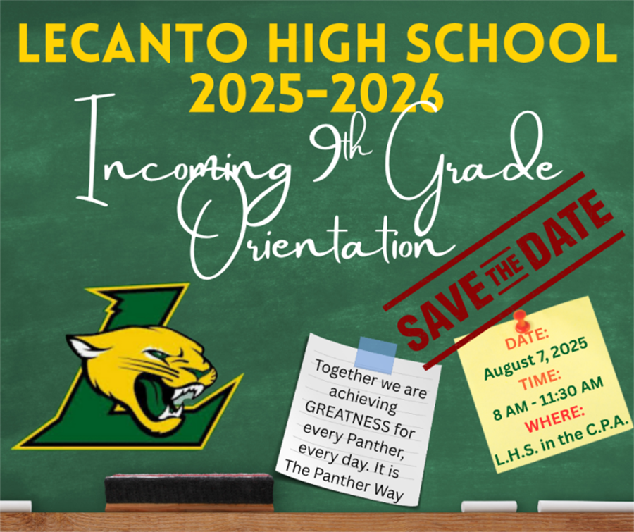 LHS Incoming Freshman Orientation.  August 7, 2025 from 8AM to 11:30am in the Curtis Peterson Auditorium.  This event is for students only.