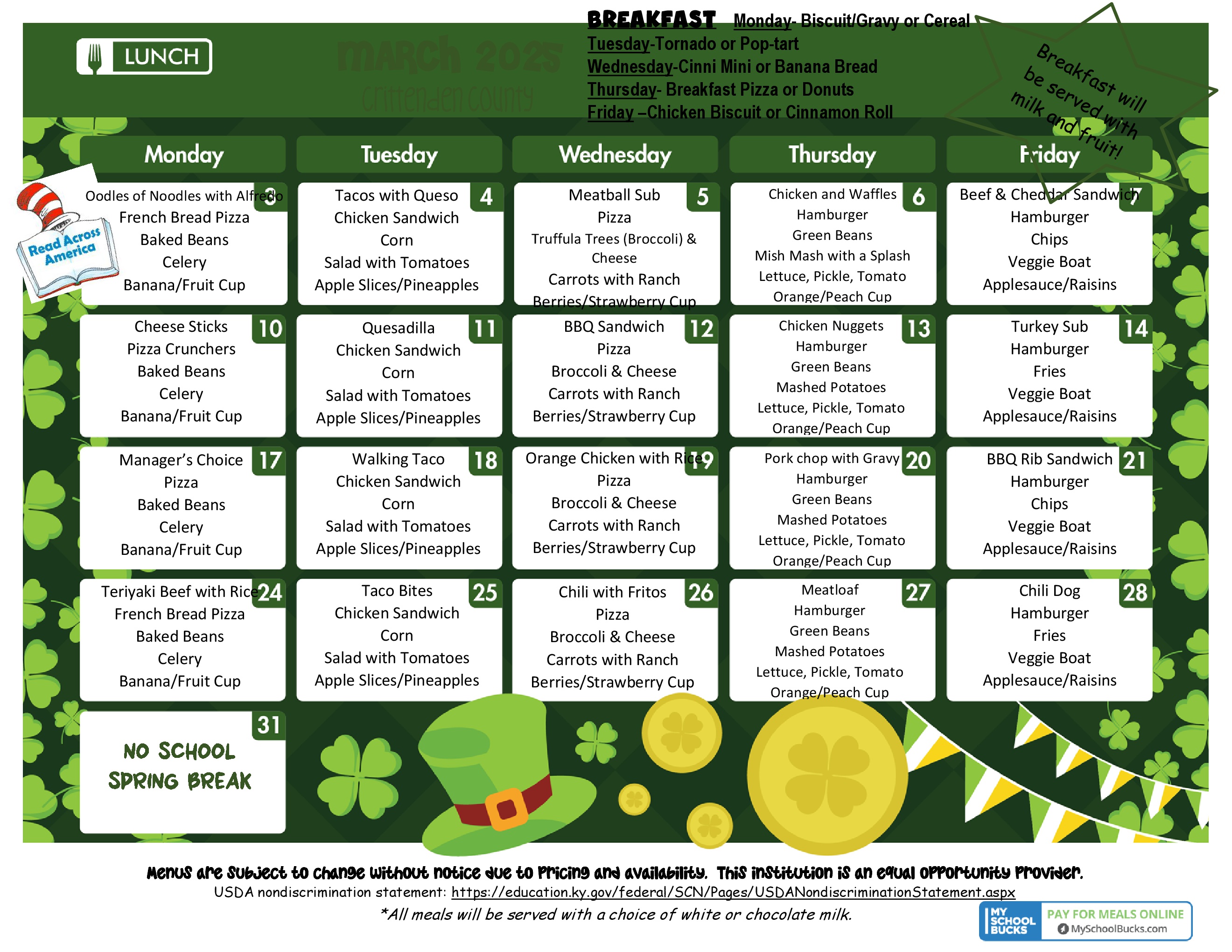 March menu for schools