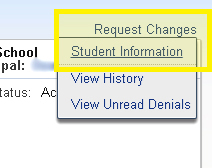 Student Information screenshot with Request Changes and Student Information selected