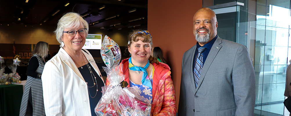 Superintendent Banner with Carol Jacobs and Special Ed graduate