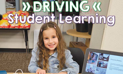 Cover of the March issue of Inside Schools that includes a girl smiling at the camera with a laptop and a headline that reads "Driving Student Learning" Cover of the March issue of Inside Schools that includes a girl smiling at the camera with a laptop and a headline that reads "Driving Student Learning"