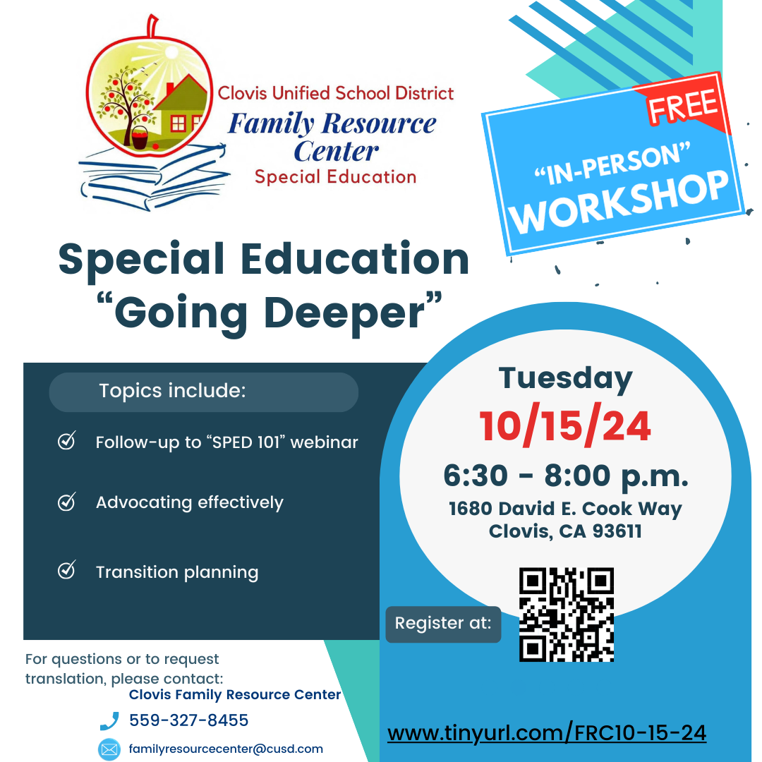 Special Education Going Deeper workshop flyer. RTF download available on this page.