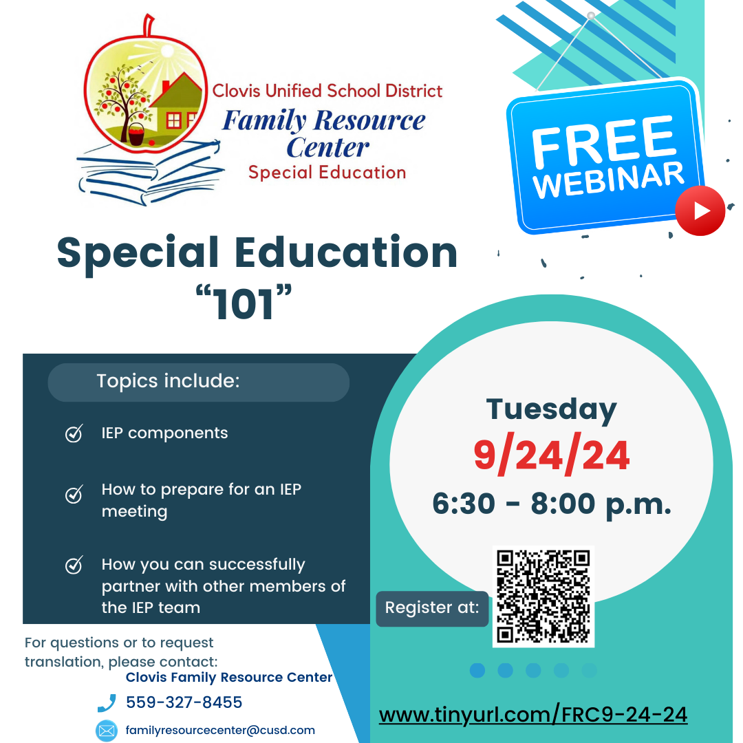 Special Education 101 webinar flyer. RTF download available on this page.