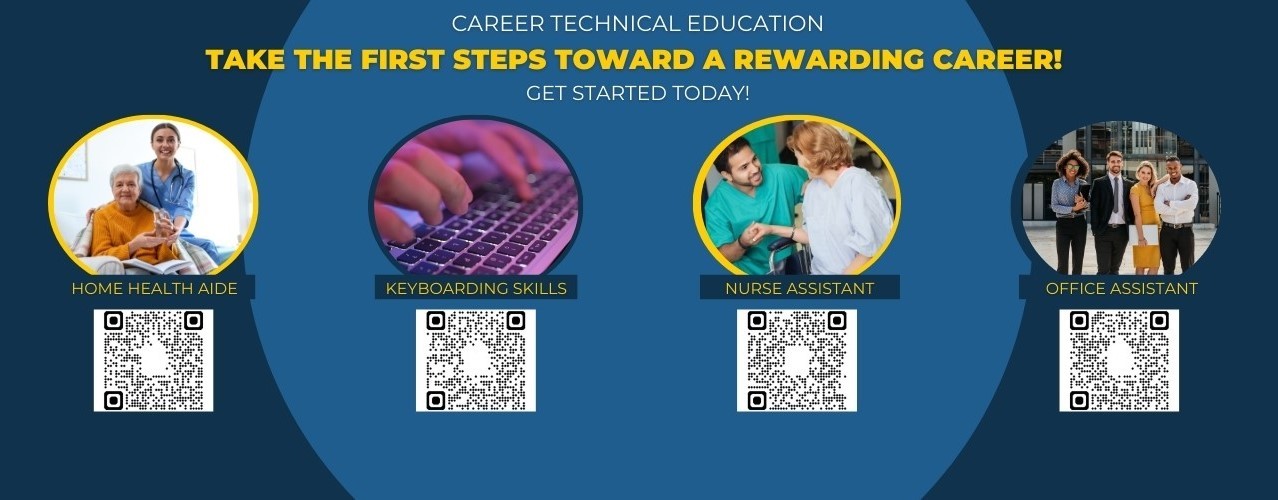 Career Technical Education- Take the first steps toward a rewarding career! Get started toay! Home Health Aide, Keyboarding Skills, Nurse Assistant, Office Assistant. www.clovisadult.cusd.com - 559-327-2800