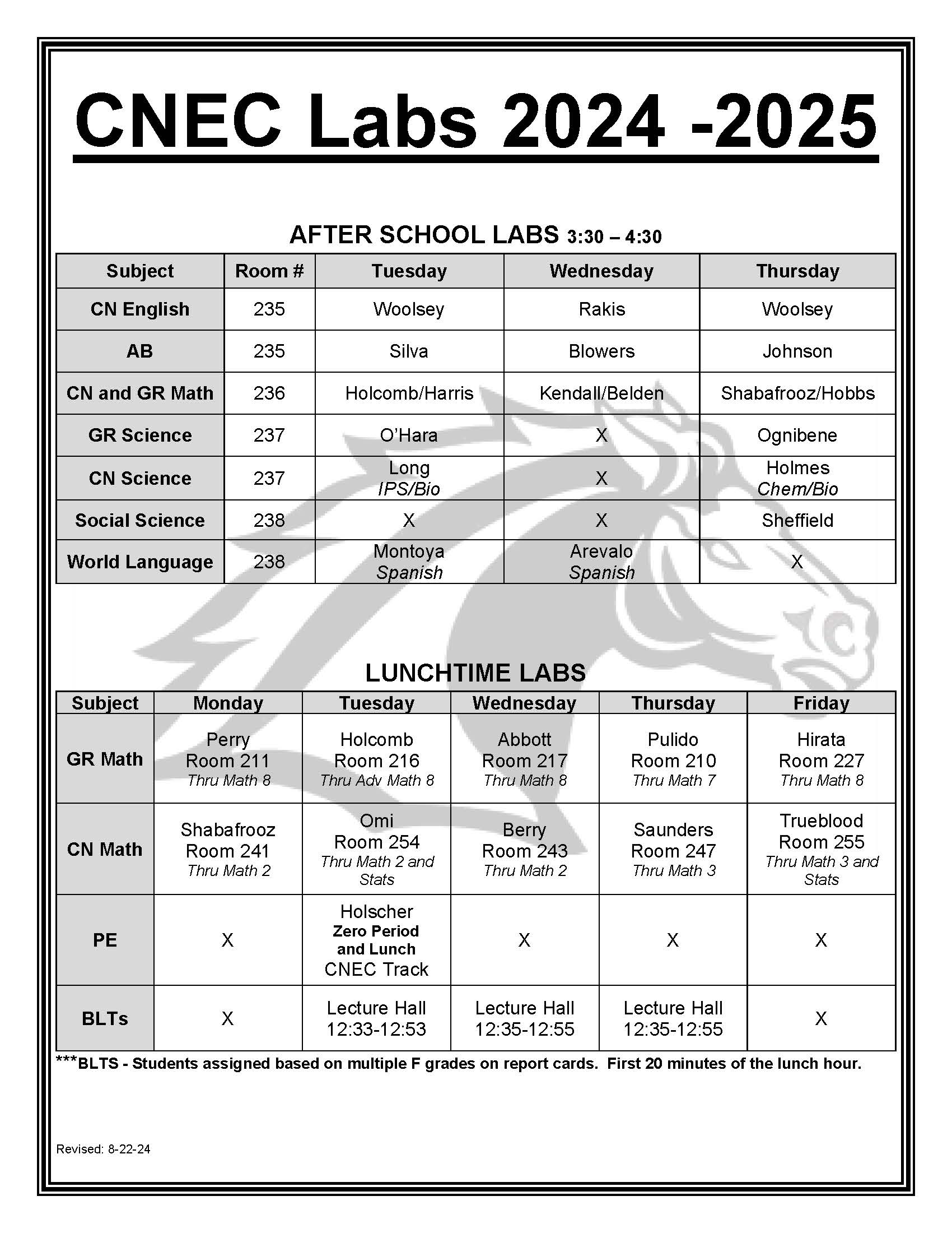 lab schedule