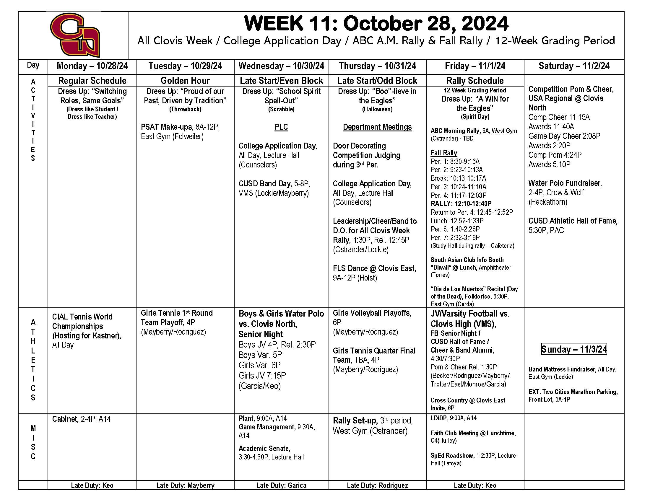 Week of Oct. 28