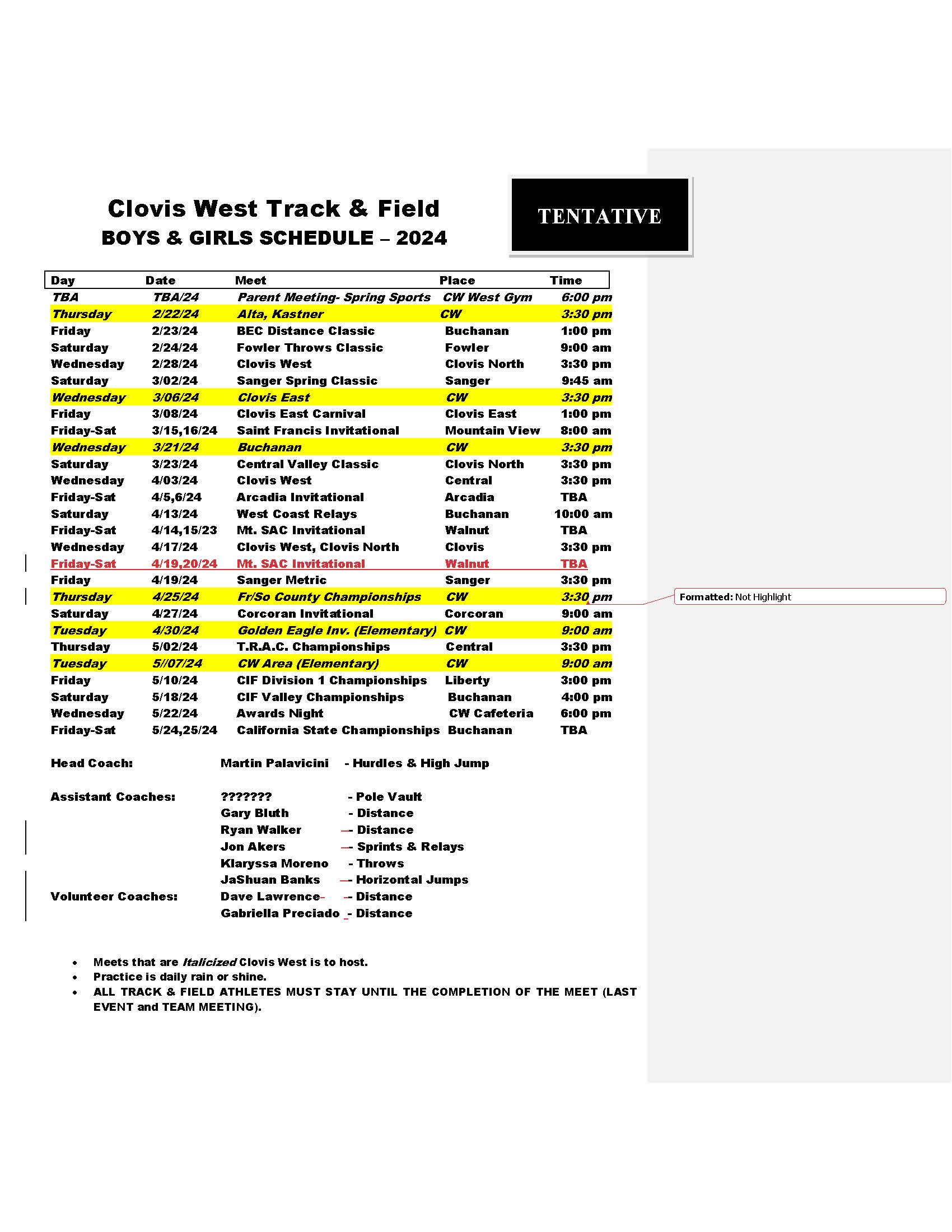 Track Schedule