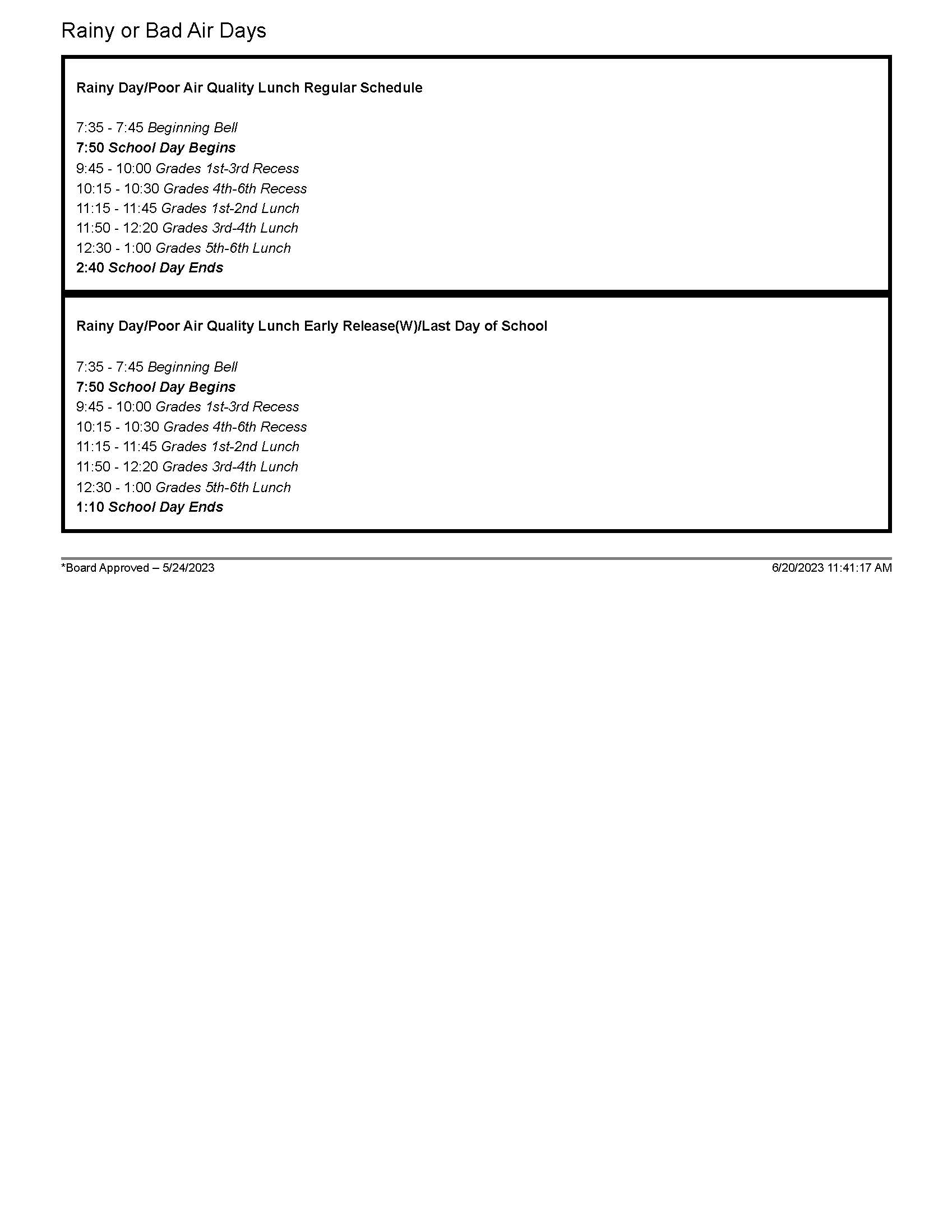 Bud Rank Rainy Day Schedule