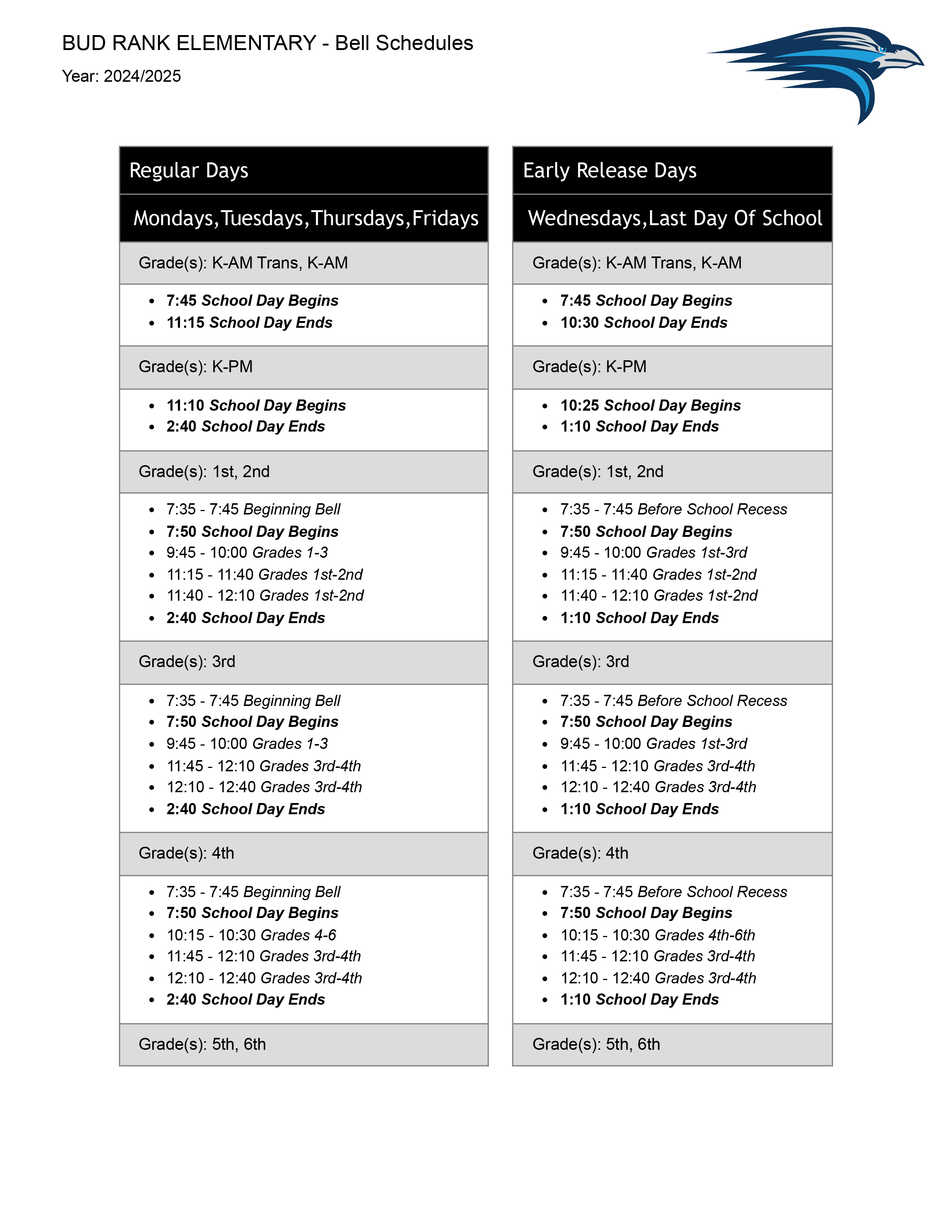 24-25 Bell Schedule