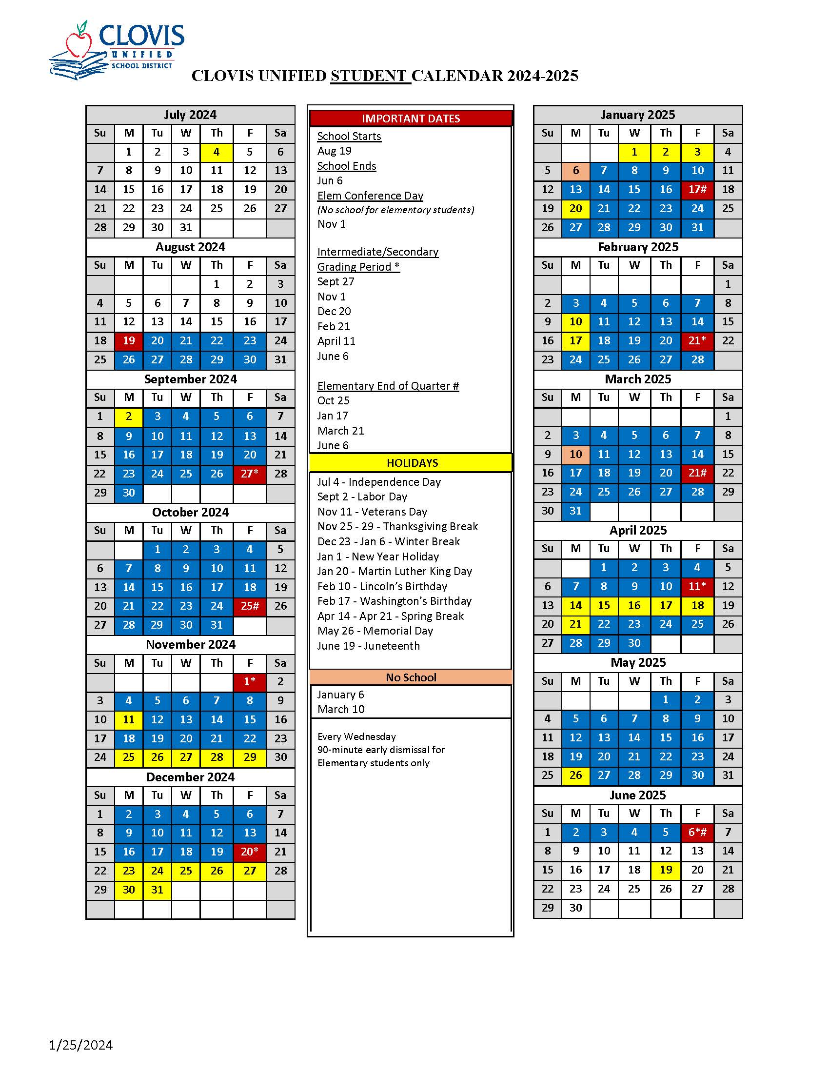 2024-2025 Student Calendar