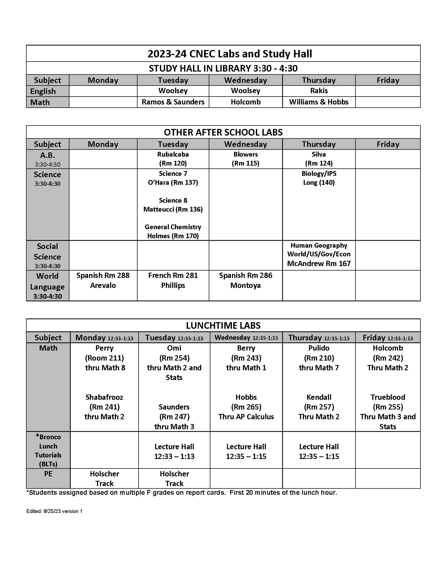 Lab Schedule