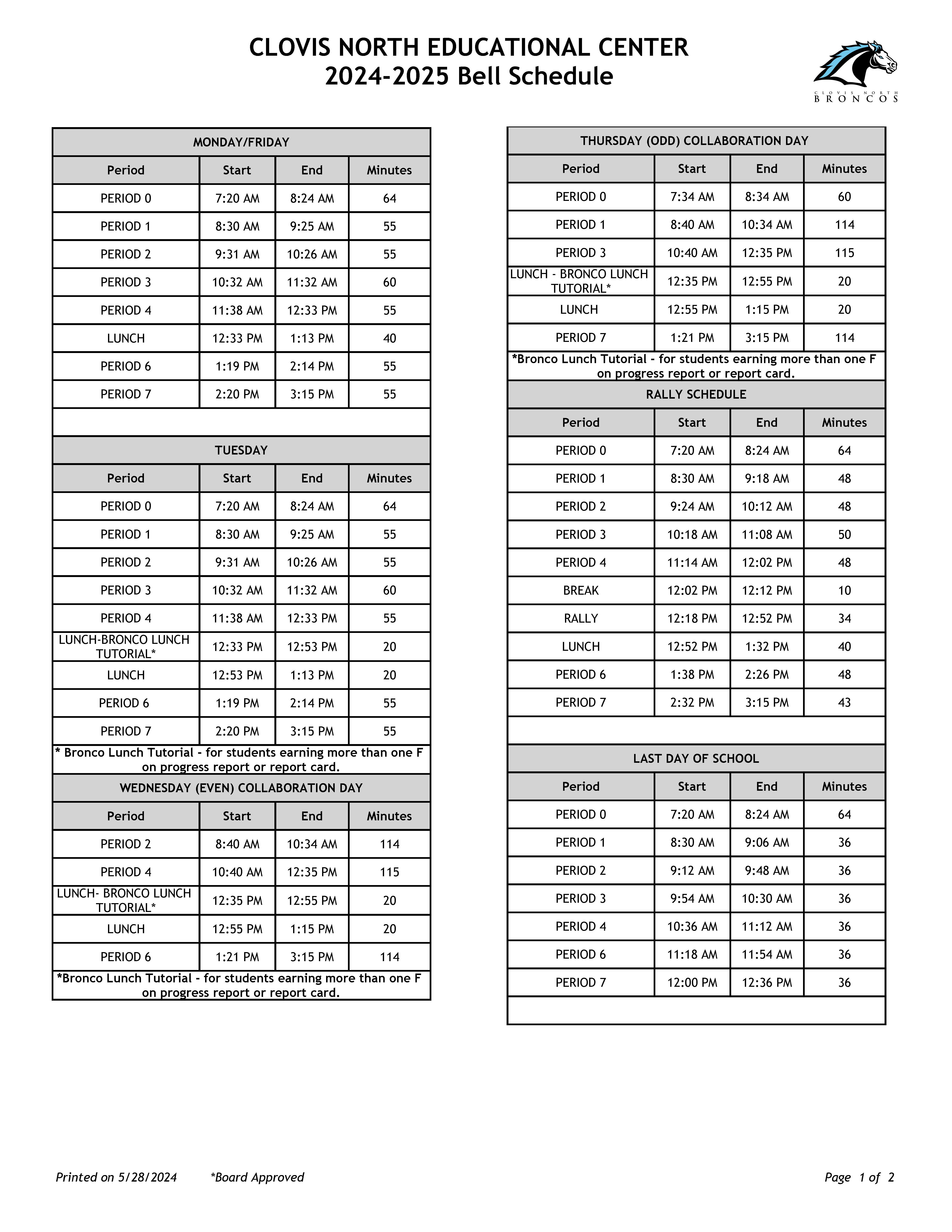 24/25 bell schedule