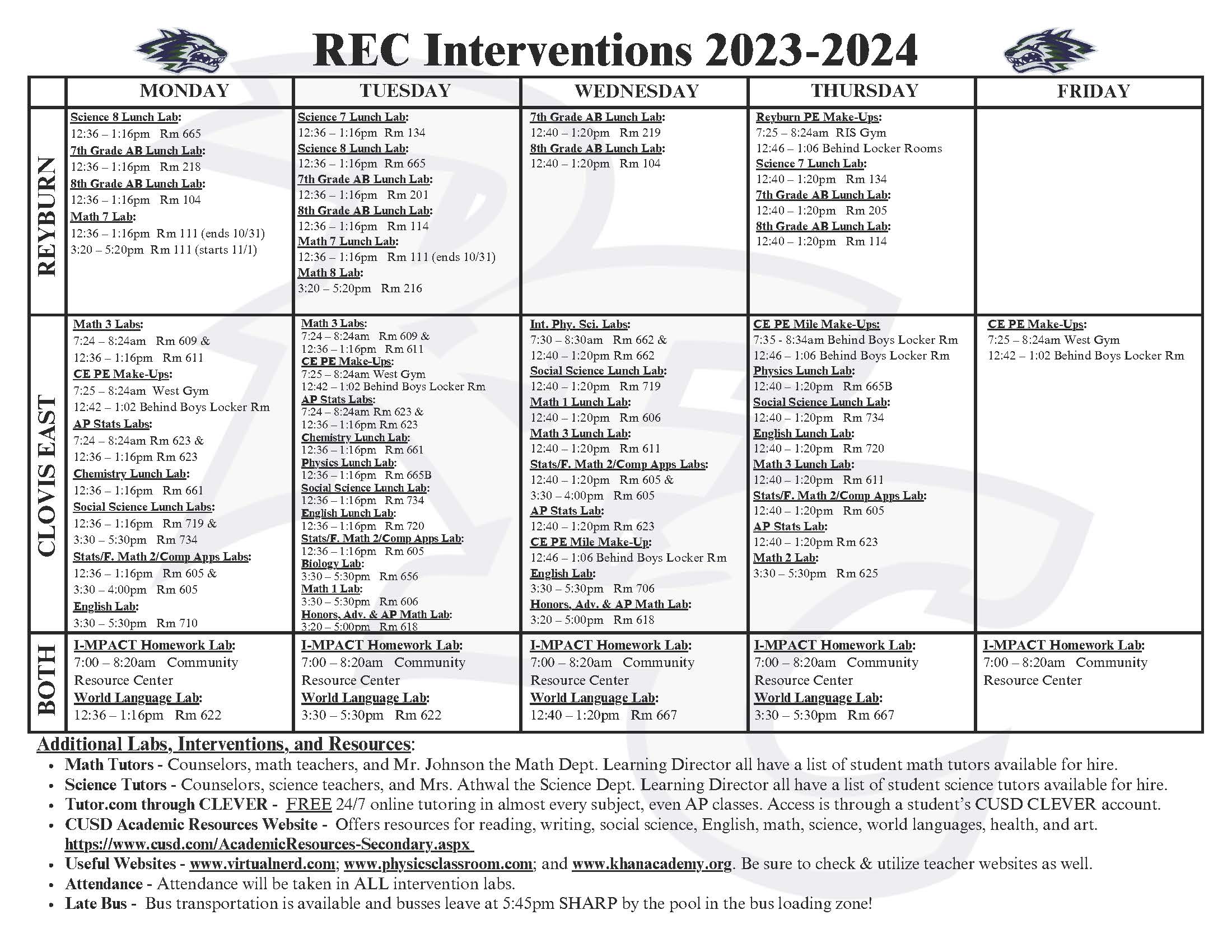 2023-2024 Intervention Schedule