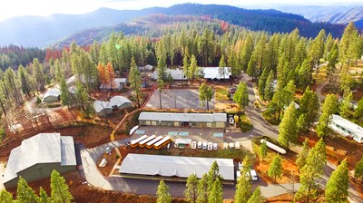 Bird eye angle of mountains and camp