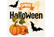 happy halloween with bats and pumpkins