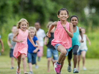 Kids running outside