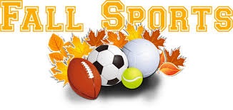 Banner that says Fall Sports with Sports Balls and Fall Leaves