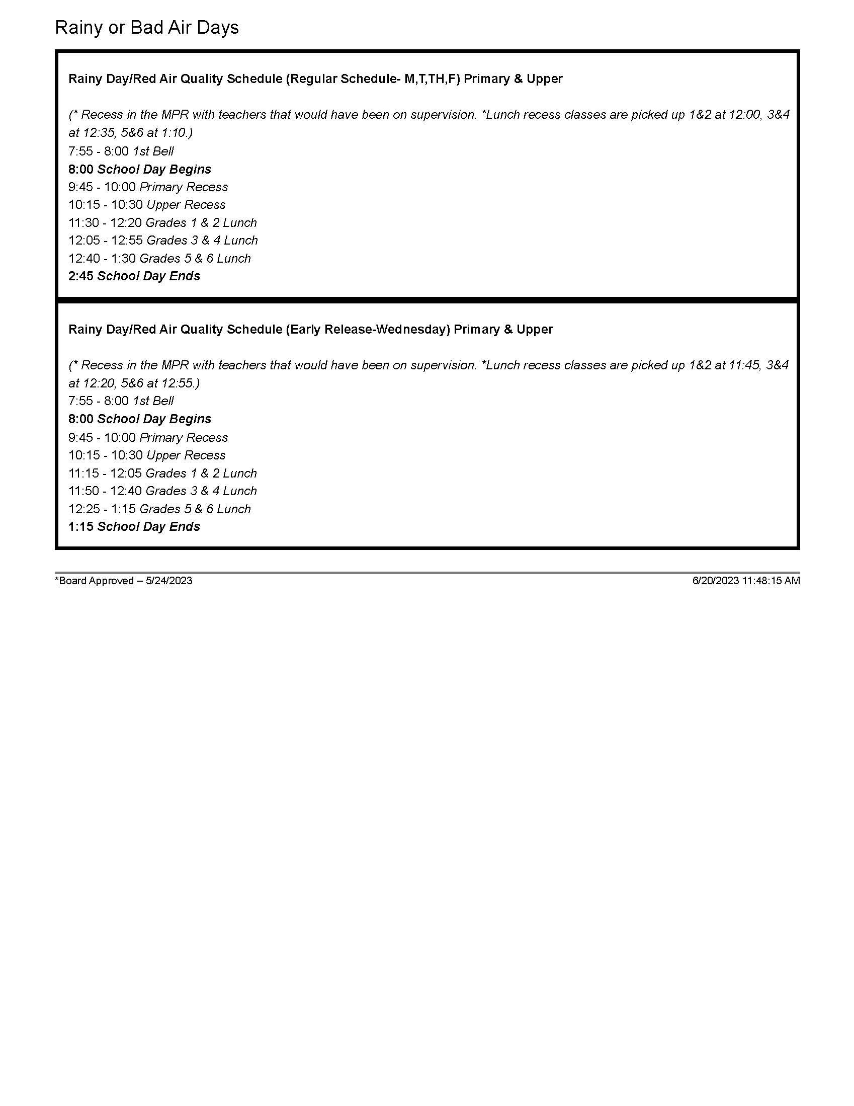 Maple Creek Bell Schedule 2023-24 School Year (downloadable at link below)