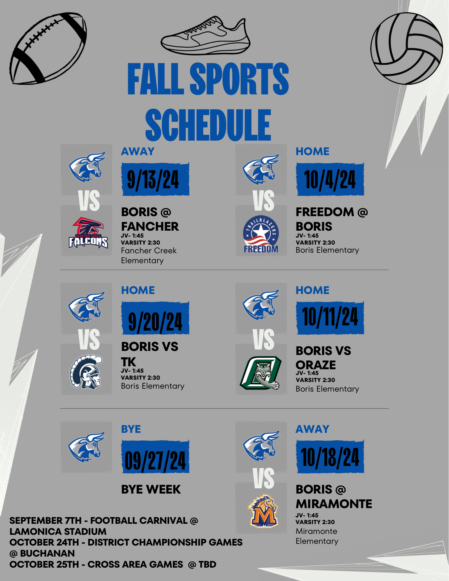 2024 Fall Sports Schedule