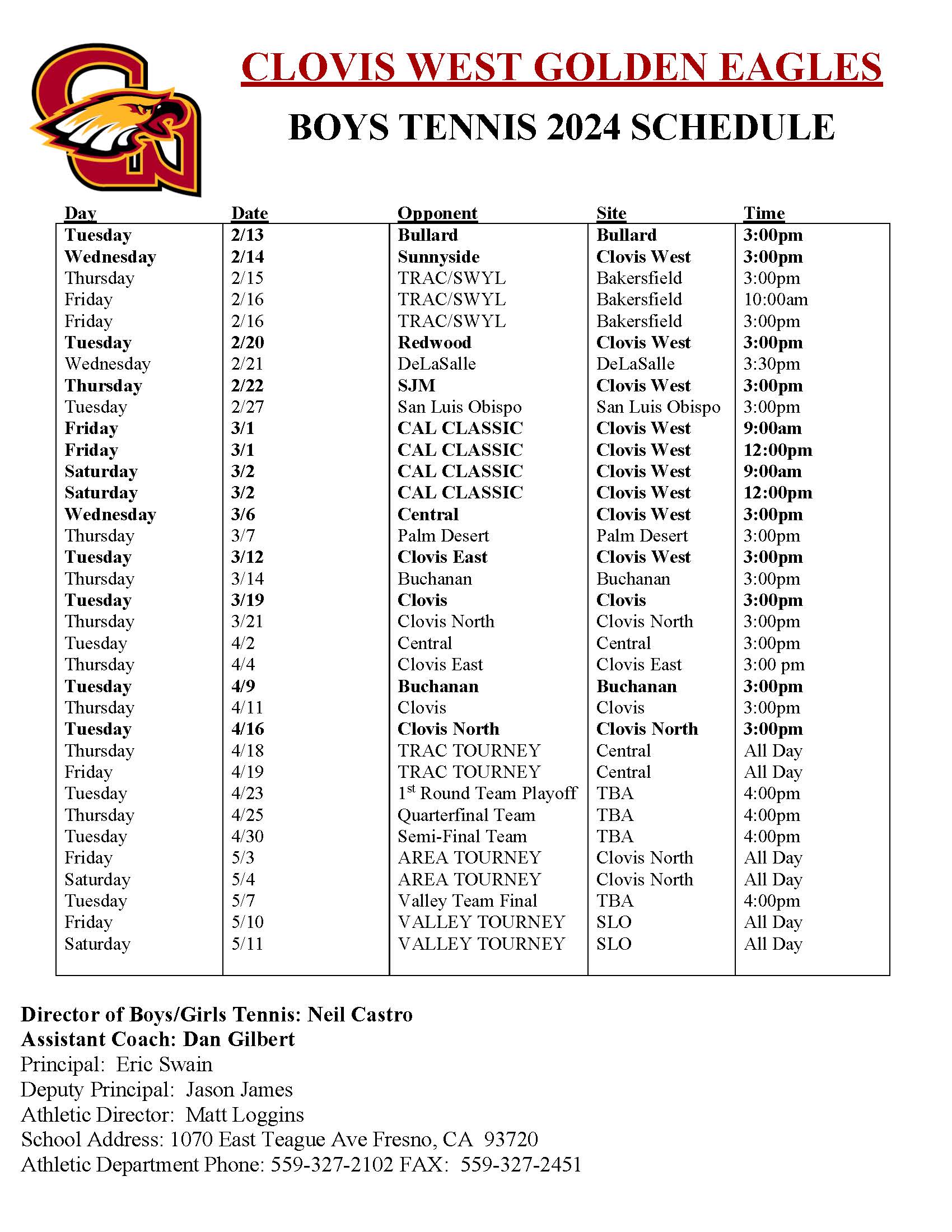 Tennis Schedule