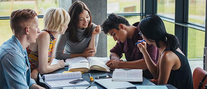 A group of students studying