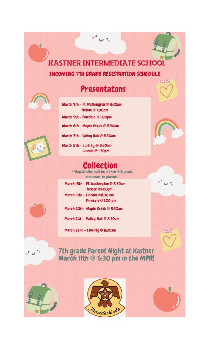 Incoming 7th grade registration schedule