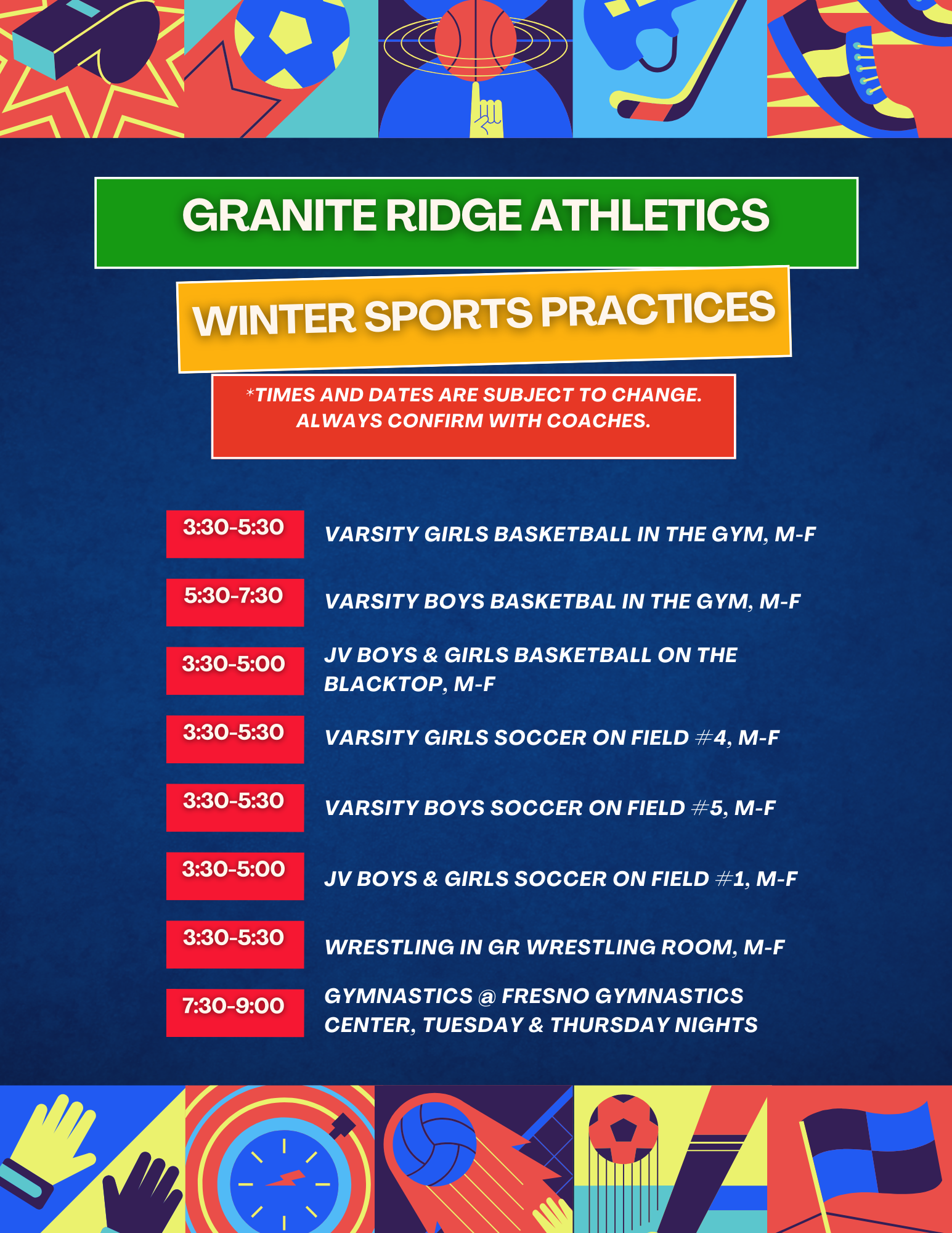 GR Winter Sports Practice Information