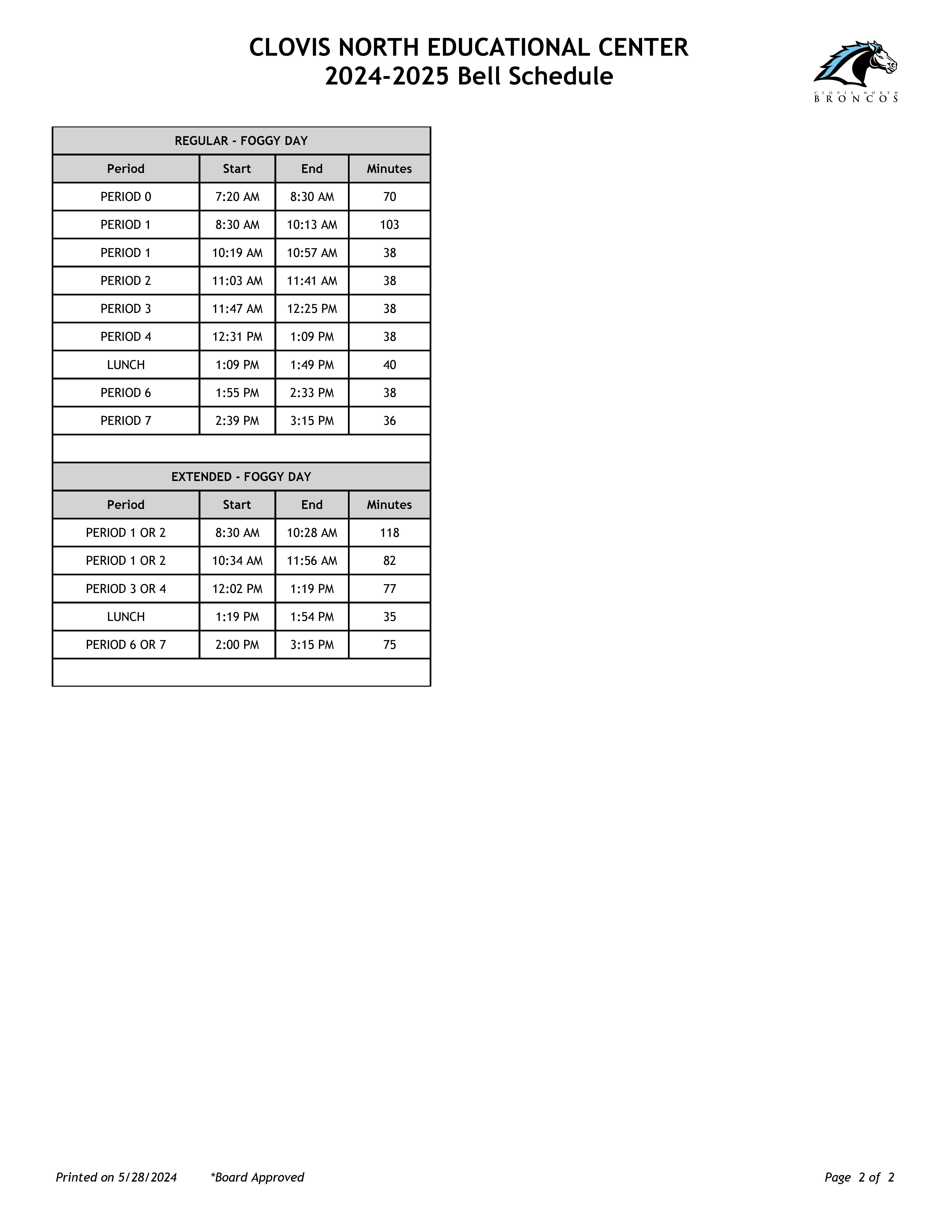 24/25 bell schedule