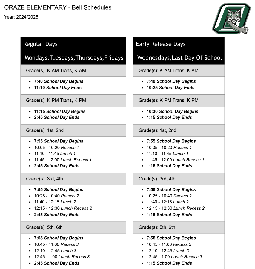 Bell Schedule