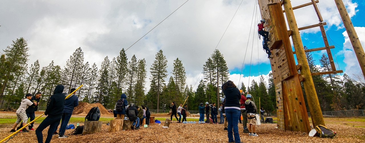 Student at climbing wall