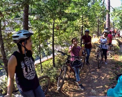 students mountain biking