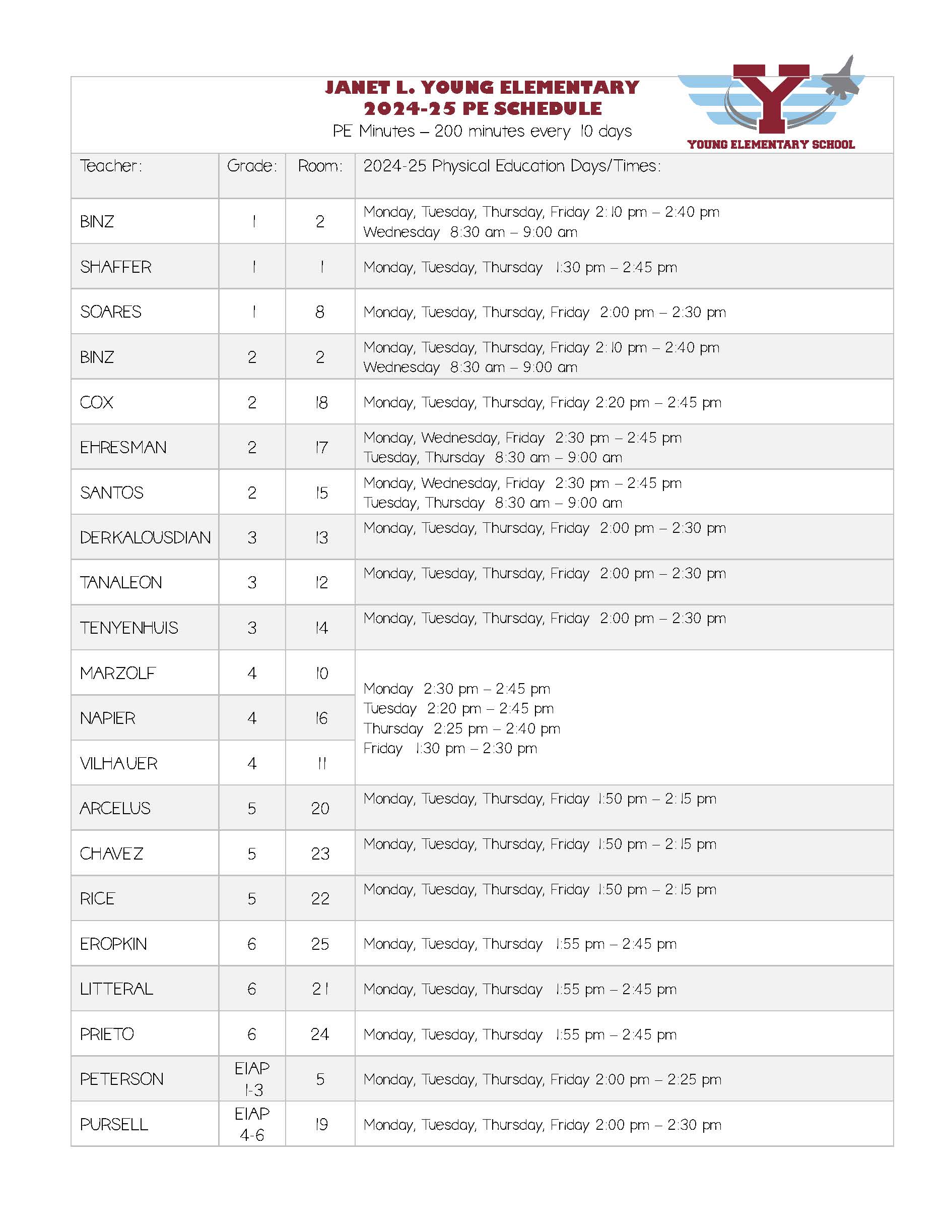 Image for: PE Schedules 2024-25