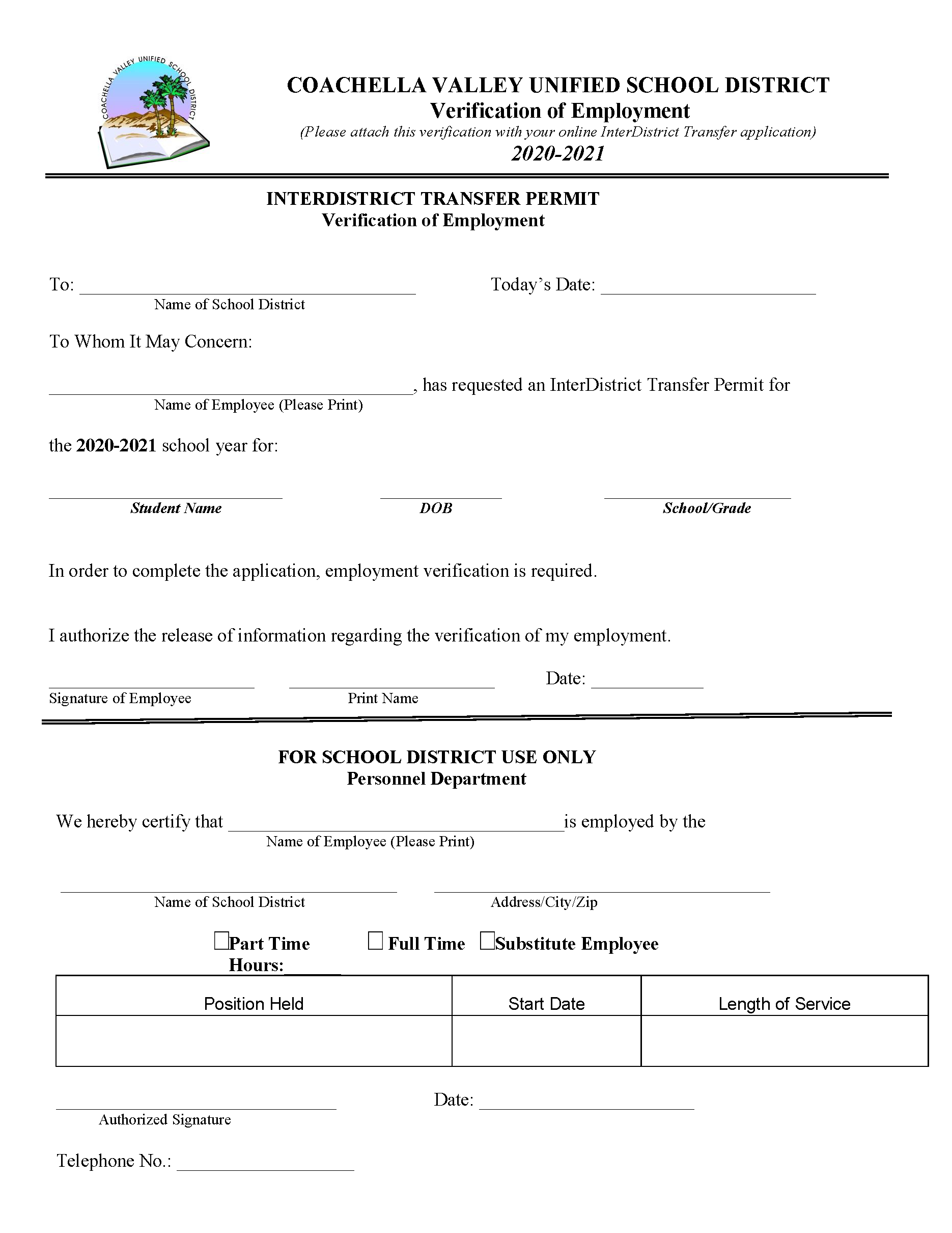 20-21 Employment Verification for Inter District Transfers