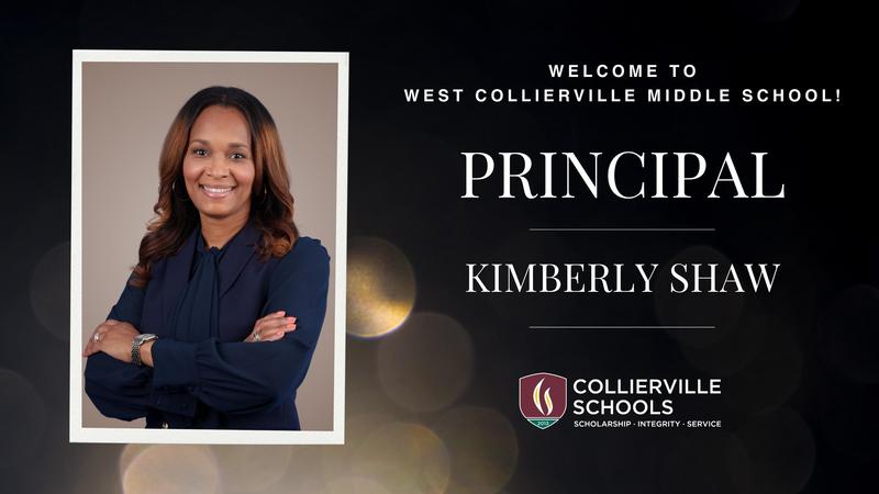 A graphic introducing Kimberly Shaw as the next principal at West Collierville Middle School.