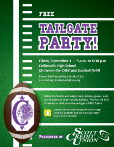 Flier for Sept 1 Scott Credit Union Tailgate Party